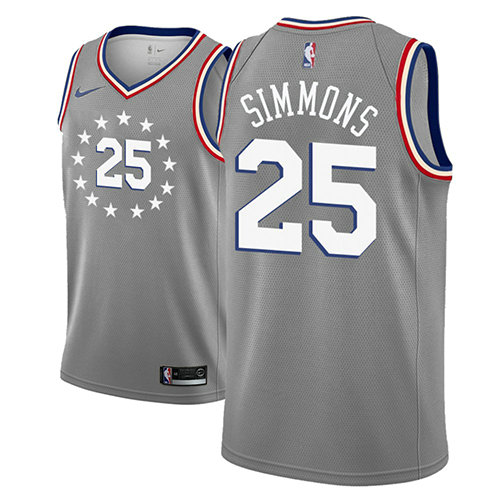 Camiseta baloncesto Ben Simmons 25 Ciudad 2018-19 Gris Philadelphia 76ers Hombre