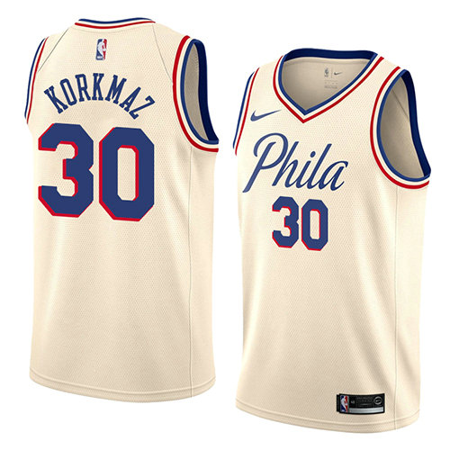 Camiseta baloncesto Furkan Korkmaz 30 Ciudad 2018 Crema Philadelphia 76ers Hombre