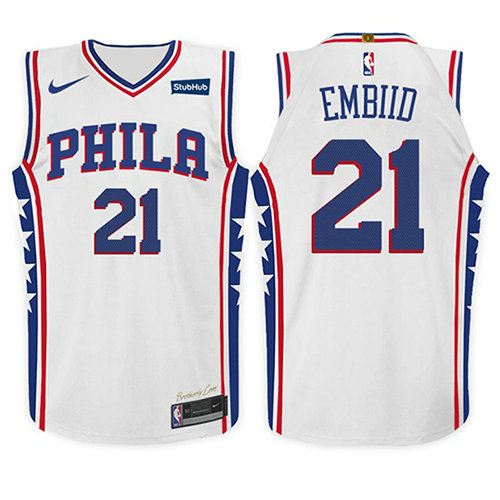 Camiseta baloncesto Joel Embiid 21 Association 2017 18 Blanco Philadelphia 76ers Nino