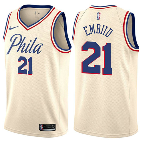 Camiseta baloncesto Joel Embiid 21 Ciudad Crema Philadelphia 76ers Hombre