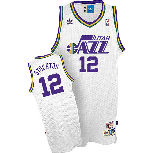 Camiseta baloncesto John Stockton 12 Retro Blanco Utah Jazz Hombre