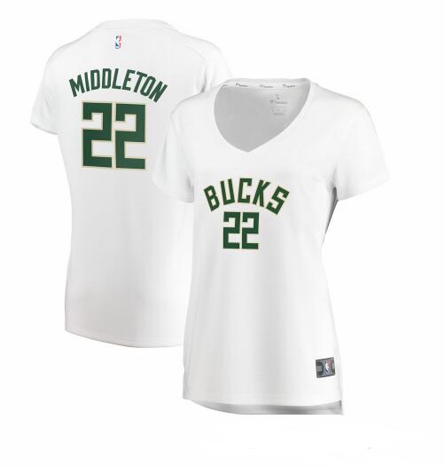 Camiseta baloncesto Khris Middleton 22 association edition Blanco Milwaukee Bucks Mujer