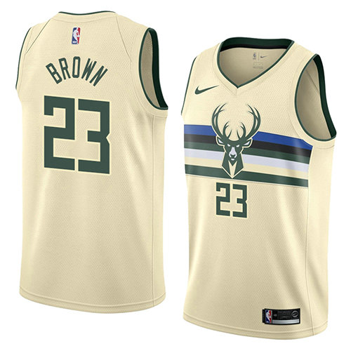 Camiseta baloncesto Sterling Brown 23 Ciudad 2018 Crema Milwaukee Bucks Hombre