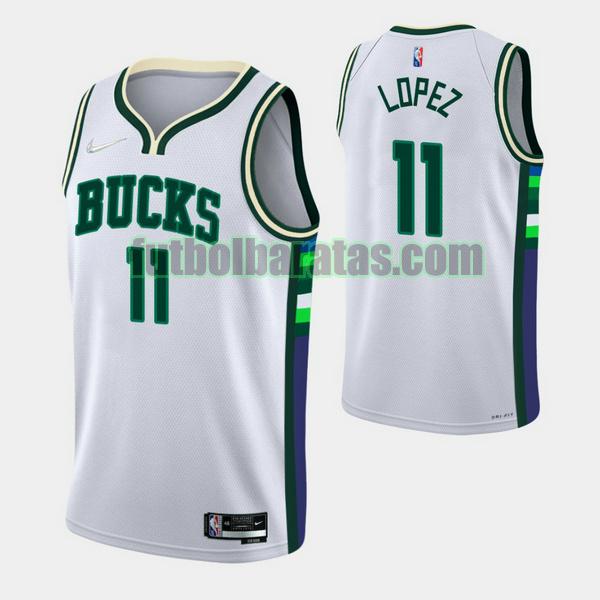 camiseta 2021-2022 brook lopez 11 milwaukee bucks blanco hombre