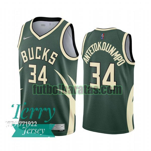 camiseta 2021 giannis antetokounmpo 34 milwaukee bucks verde hombre