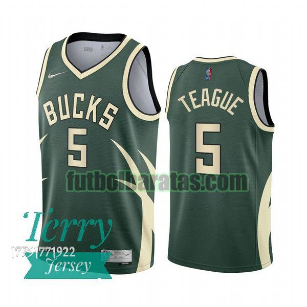 camiseta 2021 jeff teague 5 milwaukee bucks verde hombre