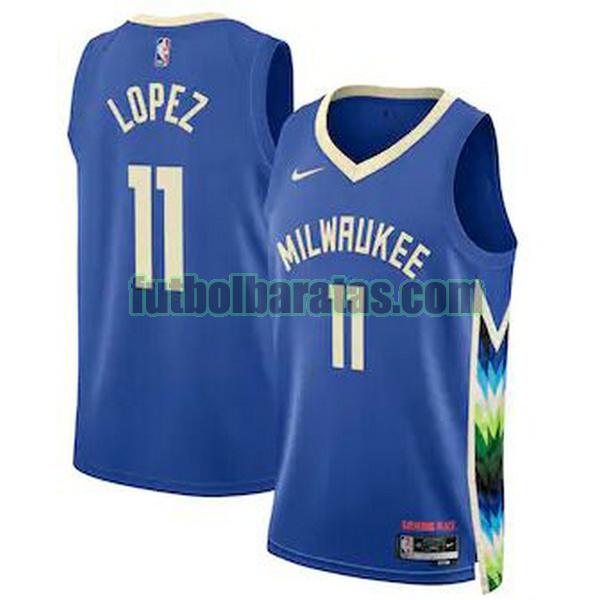 camiseta 2022 2023 lopez 11 milwaukee bucks azul hombre