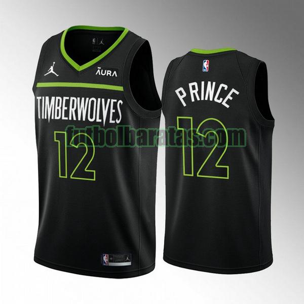 camiseta 2022 2023 taurean prince 12 minnesota timberwolves negro hombre