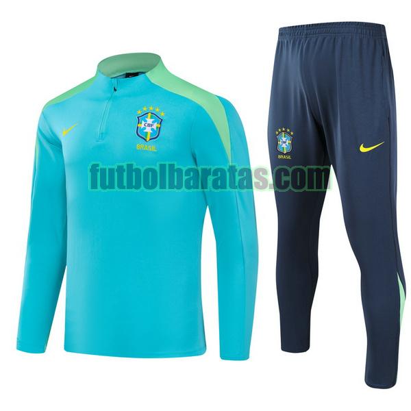 chandal brasil 2024 azul half zipper conjunto