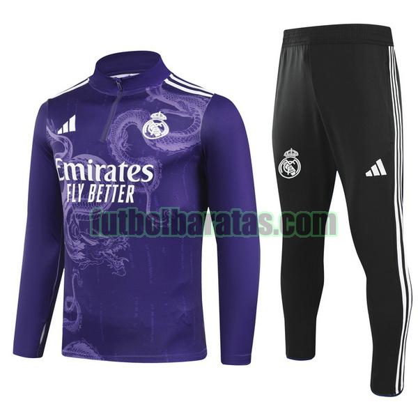 chandal niño real madrid 2024 25 purple half zipper conjunto