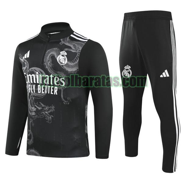 chandal real madrid 2024 25 negro half zipper conjunto